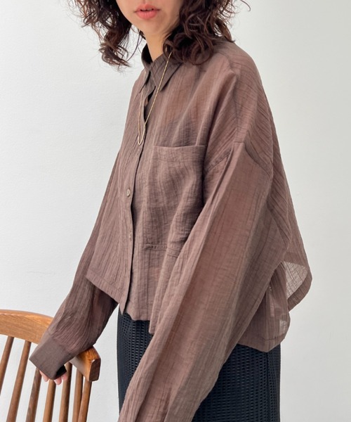 y/m（イム）の「シアーワッシャークロップドシャツ（シャツ/ブラウス・レディース・ホワイト/ブラウン・FREE）」の11枚目の写真