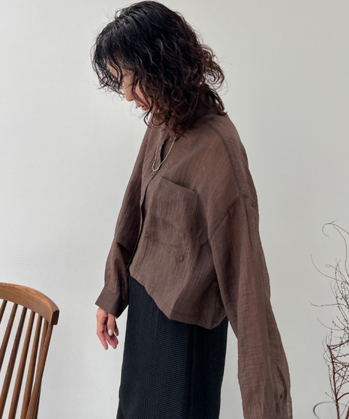 y/m（イム）の「シアーワッシャークロップドシャツ（シャツ/ブラウス・レディース・ホワイト/ブラウン・FREE）」の12枚目の写真