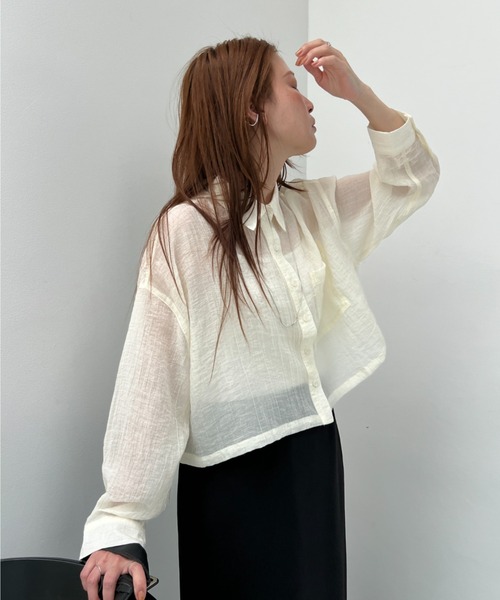 y/m（イム）の「シアーワッシャークロップドシャツ（シャツ/ブラウス・レディース・ホワイト/ブラウン・FREE）」の15枚目の写真