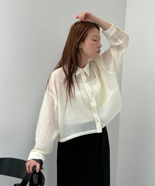 y/m（イム）の「シアーワッシャークロップドシャツ（シャツ/ブラウス・レディース・ホワイト/ブラウン・FREE）」の16枚目の写真