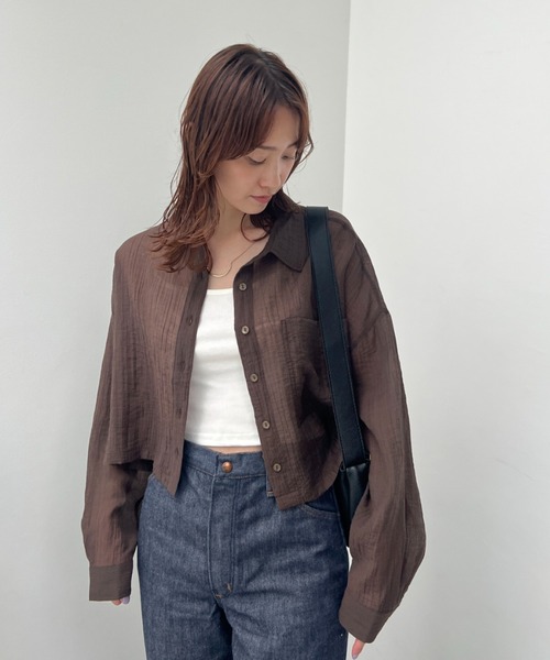 y/m（イム）の「シアーワッシャークロップドシャツ（シャツ/ブラウス・レディース・ホワイト/ブラウン・FREE）」の21枚目の写真