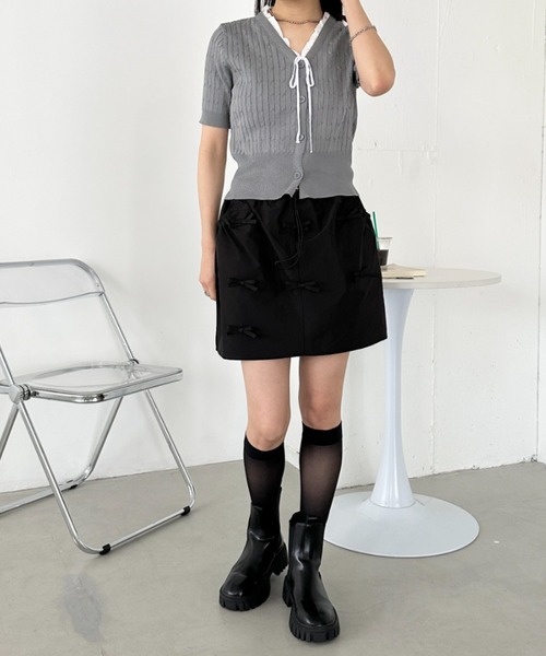 CLEA(クレア)の「フロントリボンカーディガントップス(Tシャツ/カットソー・レディース・アイボリー/ブラック/ベージュ/グレー・FREE)」の13枚目の写真
