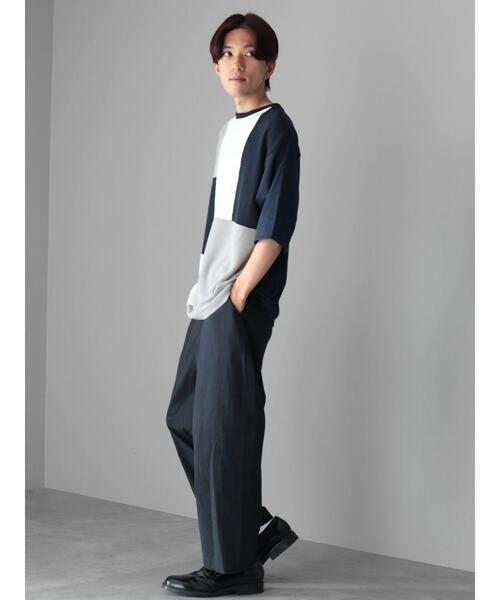 CRAFT STANDARD BOUTIQUE(クラフトスタンダードブティック)の「ブロッキング半袖ニットTEE(Tシャツ/カットソー・メンズ・ブラック/オフホワイト/ネイビー・M/L/XL)」の18枚目の写真