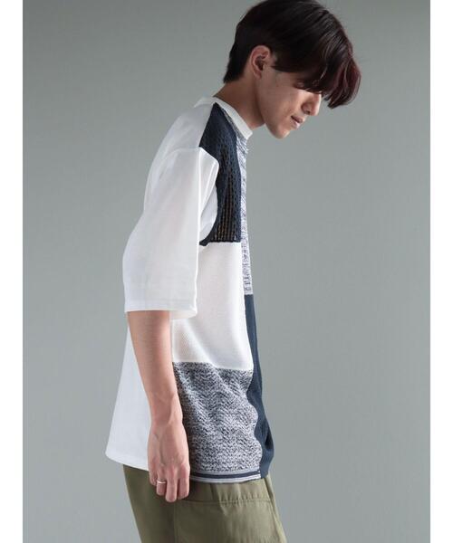 CRAFT STANDARD BOUTIQUE(クラフトスタンダードブティック)の「ブロッキング半袖ニットTEE(Tシャツ/カットソー・メンズ・ブラック/オフホワイト/ネイビー・M/L/XL)」の21枚目の写真