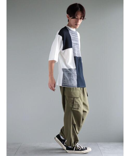 CRAFT STANDARD BOUTIQUE(クラフトスタンダードブティック)の「ブロッキング半袖ニットTEE(Tシャツ/カットソー・メンズ・ブラック/オフホワイト/ネイビー・M/L/XL)」の12枚目の写真