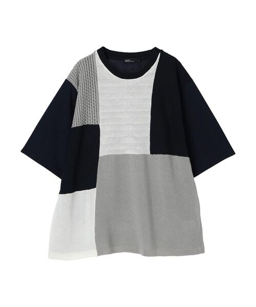 CRAFT STANDARD BOUTIQUE(クラフトスタンダードブティック)の「ブロッキング半袖ニットTEE(Tシャツ/カットソー・メンズ・ブラック/オフホワイト/ネイビー・M/L/XL)」の14枚目の写真