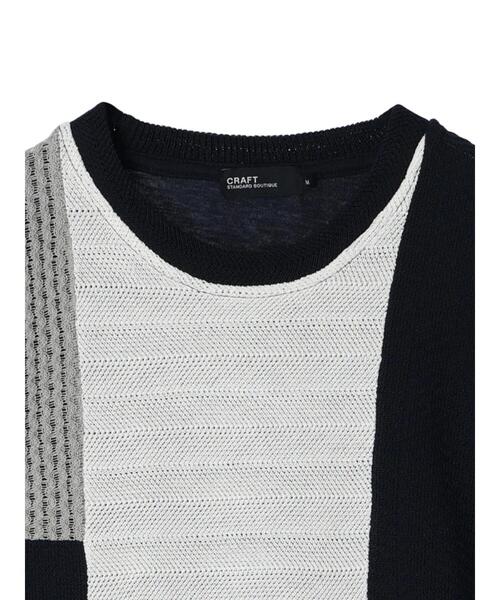 CRAFT STANDARD BOUTIQUE(クラフトスタンダードブティック)の「ブロッキング半袖ニットTEE(Tシャツ/カットソー・メンズ・ブラック/オフホワイト/ネイビー・M/L/XL)」の16枚目の写真