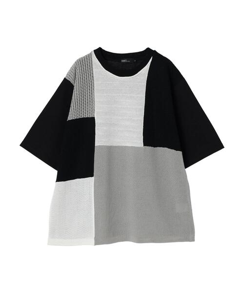 CRAFT STANDARD BOUTIQUE(クラフトスタンダードブティック)の「ブロッキング半袖ニットTEE(Tシャツ/カットソー・メンズ・ブラック/オフホワイト/ネイビー・M/L/XL)」の4枚目の写真