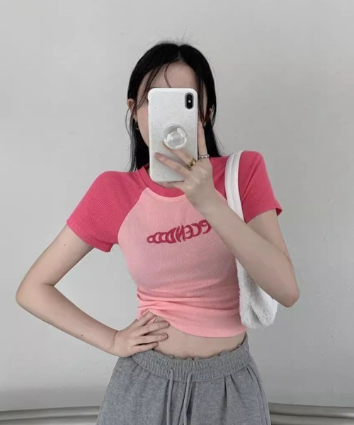 VIBGYOR(ヴィブジョー)の「【EIZZ/アイズ】ショート 半袖 リブ Tシャツ ラグラン(Tシャツ/カットソー・レディース・ネイビー/ピンク・SMALL/MEDIUM/LARGE)」の15枚目の写真