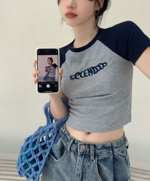 VIBGYOR(ヴィブジョー)の「【EIZZ/アイズ】ショート 半袖 リブ Tシャツ ラグラン(Tシャツ/カットソー・レディース・ネイビー/ピンク・SMALL/MEDIUM/LARGE)」の14枚目の写真
