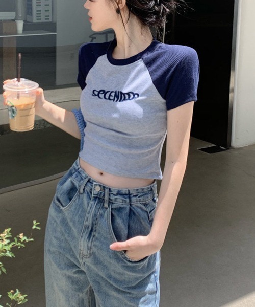 VIBGYOR(ヴィブジョー)の「【EIZZ/アイズ】ショート 半袖 リブ Tシャツ ラグラン(Tシャツ/カットソー・レディース・ネイビー/ピンク・SMALL/MEDIUM/LARGE)」の9枚目の写真