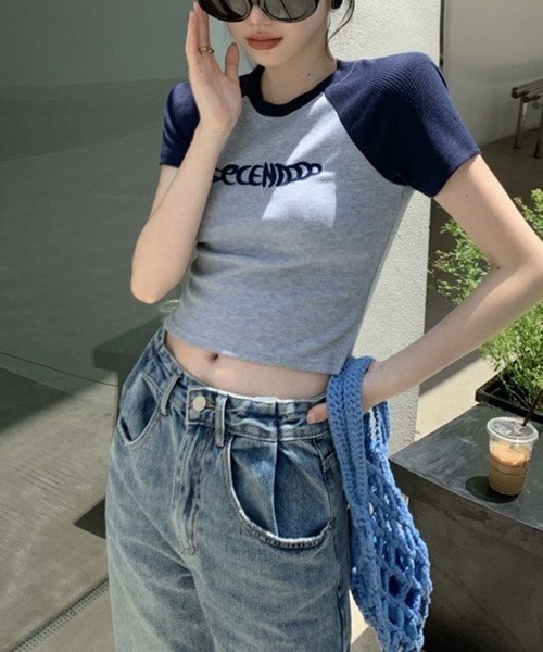 VIBGYOR(ヴィブジョー)の「【EIZZ/アイズ】ショート 半袖 リブ Tシャツ ラグラン(Tシャツ/カットソー・レディース・ネイビー/ピンク・SMALL/MEDIUM/LARGE)」の5枚目の写真