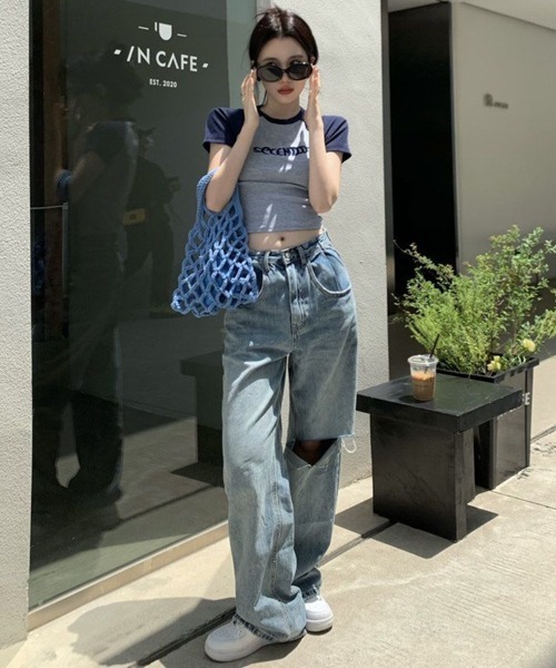 VIBGYOR(ヴィブジョー)の「【EIZZ/アイズ】ショート 半袖 リブ Tシャツ ラグラン(Tシャツ/カットソー・レディース・ネイビー/ピンク・SMALL/MEDIUM/LARGE)」の3枚目の写真