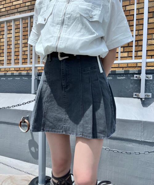 Figments（フィグメンツ）の「ベルト付きデニムプリーツミニスカート（デニムスカート・レディース・グレー/ブラック・SMALL/MEDIUM）」の9枚目の写真