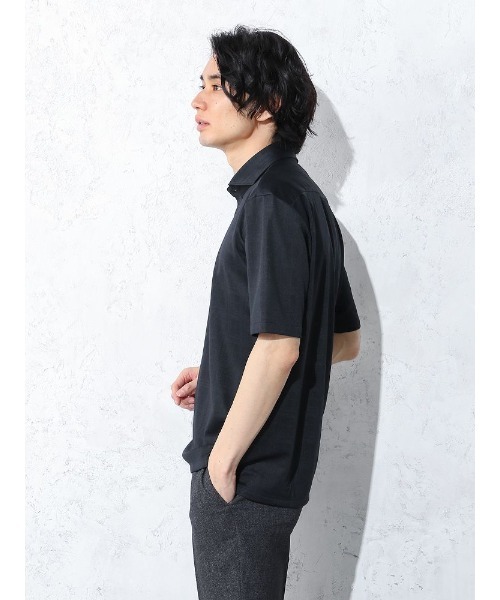 Perfect Suit FActory（パーフェクトスーツファクトリー）の「シャドーチェック　ポロシャツ【ビジネス対応可】カッタウェイ　ブラック/ホワイト/ネイビー/ブラウン（ポロシャツ・メンズ・ネイビー/ブラウン/ブラック/ホワイト・LL/S/M/L）」の14枚目の写真