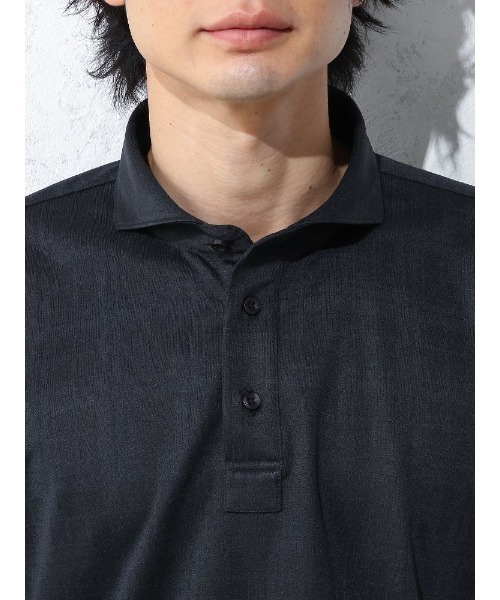 Perfect Suit FActory（パーフェクトスーツファクトリー）の「シャドーチェック　ポロシャツ【ビジネス対応可】カッタウェイ　ブラック/ホワイト/ネイビー/ブラウン（ポロシャツ・メンズ・ネイビー/ブラウン/ブラック/ホワイト・LL/S/M/L）」の15枚目の写真