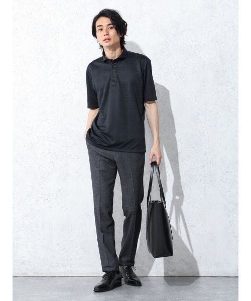 Perfect Suit FActory（パーフェクトスーツファクトリー）の「シャドーチェック　ポロシャツ【ビジネス対応可】カッタウェイ　ブラック/ホワイト/ネイビー/ブラウン（ポロシャツ・メンズ・ネイビー/ブラウン/ブラック/ホワイト・LL/S/M/L）」の18枚目の写真