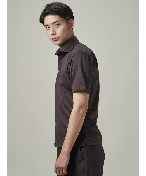 Perfect Suit FActory（パーフェクトスーツファクトリー）の「シャドーチェック　ポロシャツ【ビジネス対応可】カッタウェイ　ブラック/ホワイト/ネイビー/ブラウン（ポロシャツ・メンズ・ネイビー/ブラウン/ブラック/ホワイト・LL/S/M/L）」の21枚目の写真