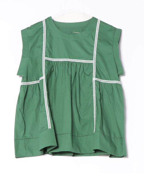 Q（キュー）の「コットンギャザーブラウス（シャツ/ブラウス・レディース・ブラック/グリーン・MEDIUM）」の3枚目の写真