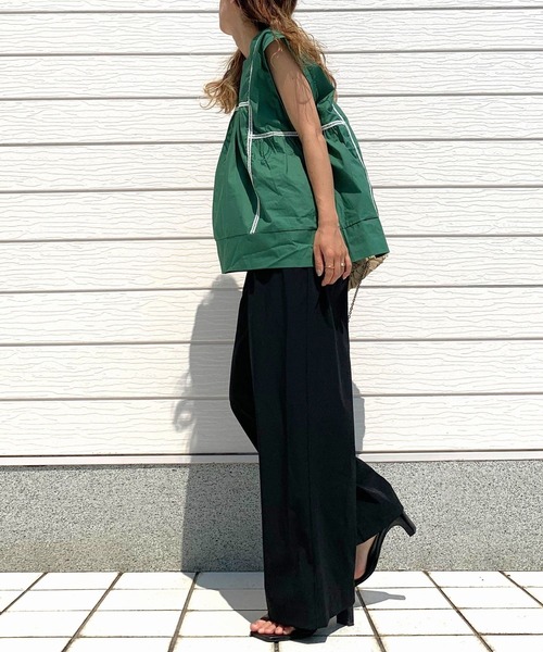 Q（キュー）の「コットンギャザーブラウス（シャツ/ブラウス・レディース・ブラック/グリーン・MEDIUM）」の15枚目の写真