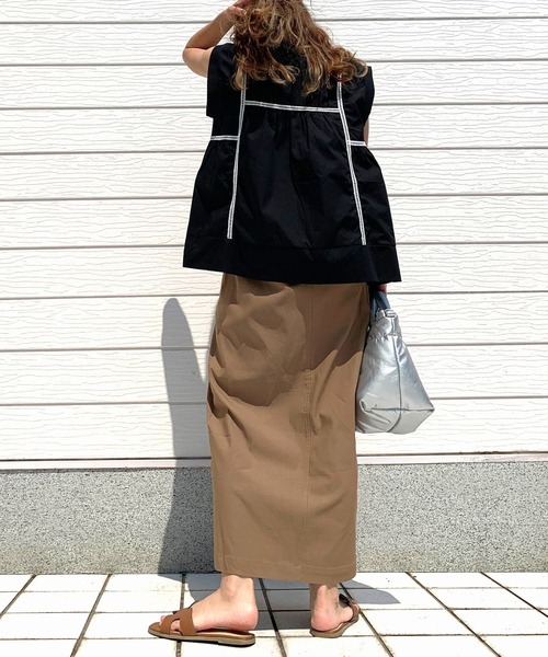 Q（キュー）の「コットンギャザーブラウス（シャツ/ブラウス・レディース・ブラック/グリーン・MEDIUM）」の12枚目の写真