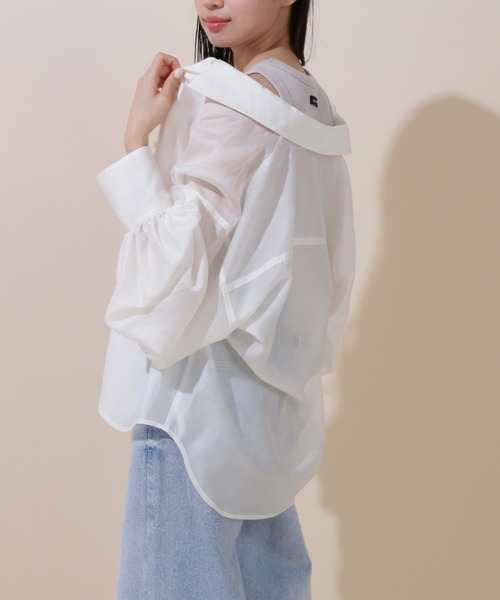 JILL by JILL STUART（ジルバイジルスチュアート）の「◇ボリュームスリーブシアーシャツ（シャツ/ブラウス・レディース・パープル系その他/ピンク/ホワイト・FREE）」の2枚目の写真