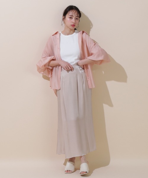 JILL by JILL STUART（ジルバイジルスチュアート）の「◇ボリュームスリーブシアーシャツ（シャツ/ブラウス・レディース・パープル系その他/ピンク/ホワイト・FREE）」の5枚目の写真