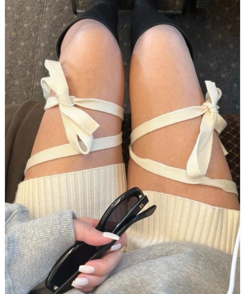 epine（エピヌ）の「ribbon rib knit half leggings（その他パンツ・レディース・グレー/アイボリー/ブラック・FREE）」の2枚目の写真