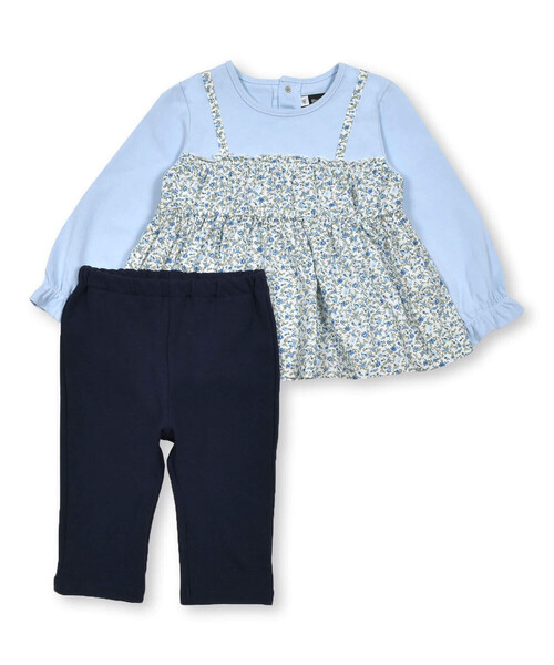【セール】ローン花柄レイヤードデザイン長袖Tシャツ+パンツセット(80~90cm)（その他ベビーウェア）｜BeBe（ベベ）その他ベビーウェア