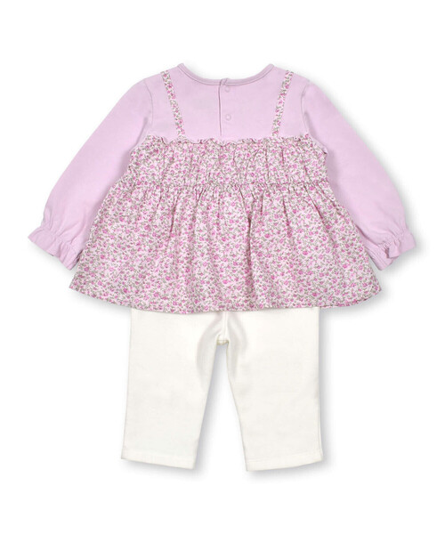 【セール】ローン花柄レイヤードデザイン長袖Tシャツ+パンツセット(80~90cm)（その他ベビーウェア）｜BeBe（ベベ）