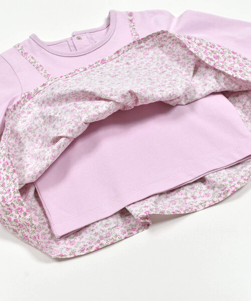 【セール】ローン花柄レイヤードデザイン長袖Tシャツ+パンツセット(80~90cm)（その他ベビーウェア）｜BeBe（ベベ）