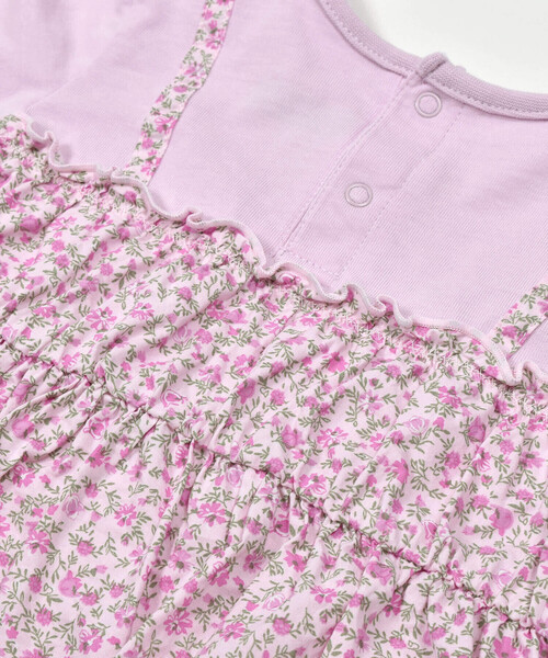 【セール】ローン花柄レイヤードデザイン長袖Tシャツ+パンツセット(80~90cm)（その他ベビーウェア）｜BeBe（ベベ）