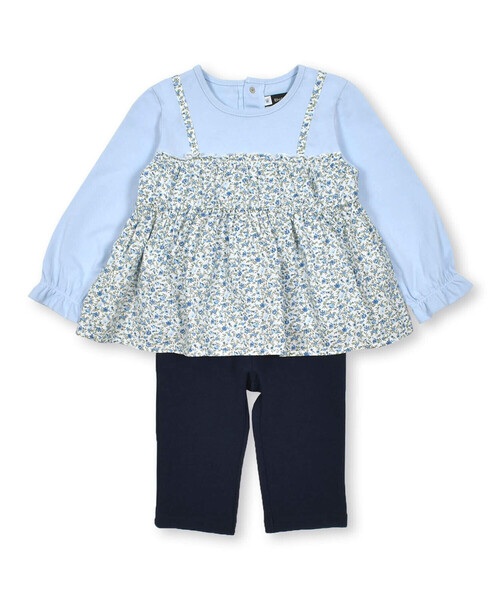 【セール】ローン花柄レイヤードデザイン長袖Tシャツ+パンツセット(80~90cm)（その他ベビーウェア）｜BeBe（ベベ）