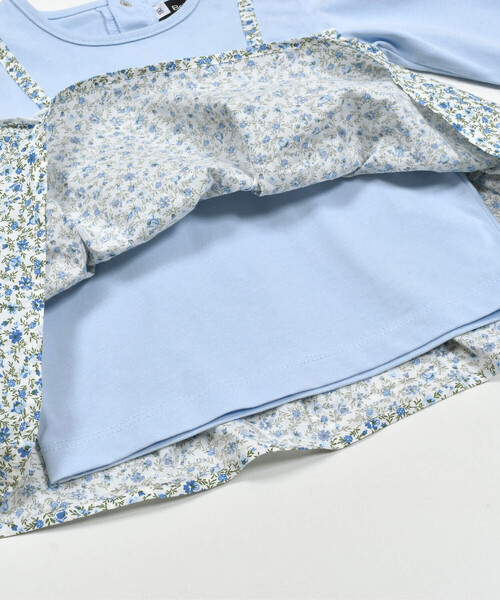 【セール】ローン花柄レイヤードデザイン長袖Tシャツ+パンツセット(80~90cm)（その他ベビーウェア）｜BeBe（ベベ）