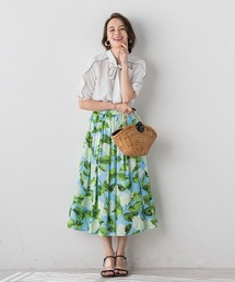 アジサイプリントスカート≪洗濯機で洗える≫