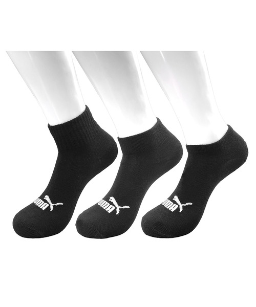 PUMA（プーマ）の「PUMA/プーマ 3足セット 靴下 ショート丈 アンクル丈 くるぶし ソックス ブランド ロゴ つま先かかと補強 子供用 くつした 19cm 20cm 21cm 22cm 23cm（ソックス/靴下・キッズ・ホワイト/ブラック・19-21cm/21-23cm）」の2枚目の写真