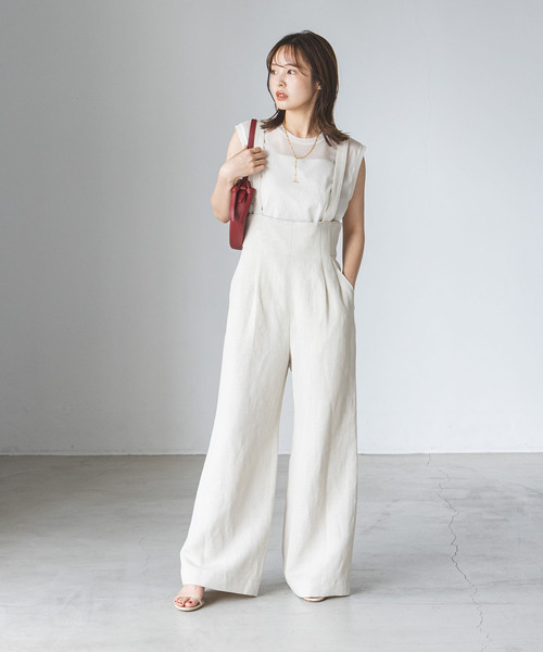 NOBLE　2024SS　ハイウエストサロペットパンツ　ベージュ38 Noble（ノーブル）の「ハイウエストサロペットパンツ（その他