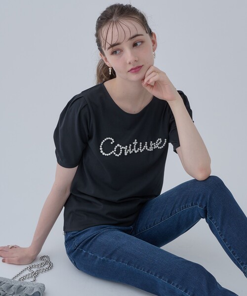 couture brooch(クチュールブローチ)の「◆【ほの甘、大人のフェミニンカジュアルT】パール調ロゴT(Tシャツ/カットソー・レディース・ブラウン系その他/オフホワイト/ブラック・42/38)」の3枚目の写真