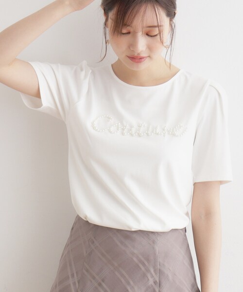 couture brooch(クチュールブローチ)の「◆【ほの甘、大人のフェミニンカジュアルT】パール調ロゴT(Tシャツ/カットソー・レディース・ブラウン系その他/オフホワイト/ブラック・42/38)」の14枚目の写真