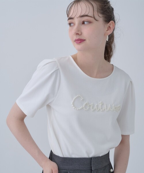 couture brooch(クチュールブローチ)の「◆【ほの甘、大人のフェミニンカジュアルT】パール調ロゴT(Tシャツ/カットソー・レディース・ブラウン系その他/オフホワイト/ブラック・42/38)」の16枚目の写真