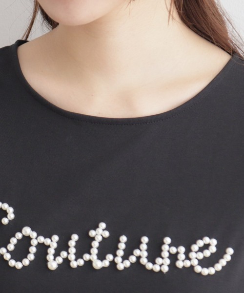 couture brooch(クチュールブローチ)の「◆【ほの甘、大人のフェミニンカジュアルT】パール調ロゴT(Tシャツ/カットソー・レディース・ブラウン系その他/オフホワイト/ブラック・42/38)」の6枚目の写真