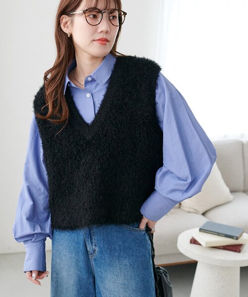 セール】【こなれ感UP/365日活躍！】前後2WAYフェザーヤーンショート