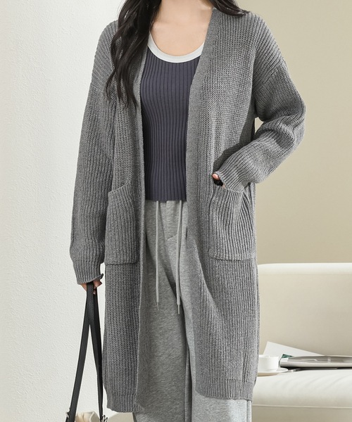 Lace Ladies（レースレディース）の「ソリッドカラー ボリューム袖 ロング ニット コート（カーディガン/ボレロ・レディース・ベージュ/モカ/アイボリー/グレー・FREE）」の3枚目の写真