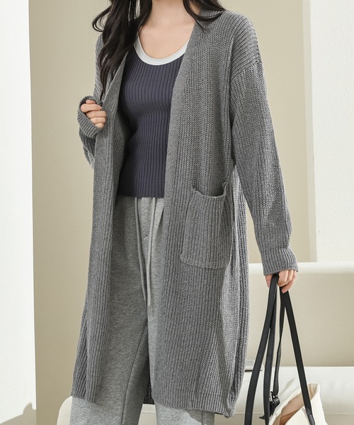 Lace Ladies（レースレディース）の「ソリッドカラー ボリューム袖 ロング ニット コート（カーディガン/ボレロ・レディース・ベージュ/モカ/アイボリー/グレー・FREE）」の6枚目の写真