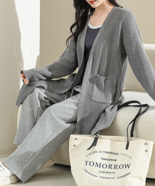 Lace Ladies（レースレディース）の「ソリッドカラー ボリューム袖 ロング ニット コート（カーディガン/ボレロ・レディース・ベージュ/モカ/アイボリー/グレー・FREE）」の8枚目の写真