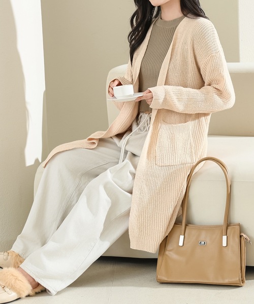 Lace Ladies（レースレディース）の「ソリッドカラー ボリューム袖 ロング ニット コート（カーディガン/ボレロ・レディース・ベージュ/モカ/アイボリー/グレー・FREE）」の16枚目の写真