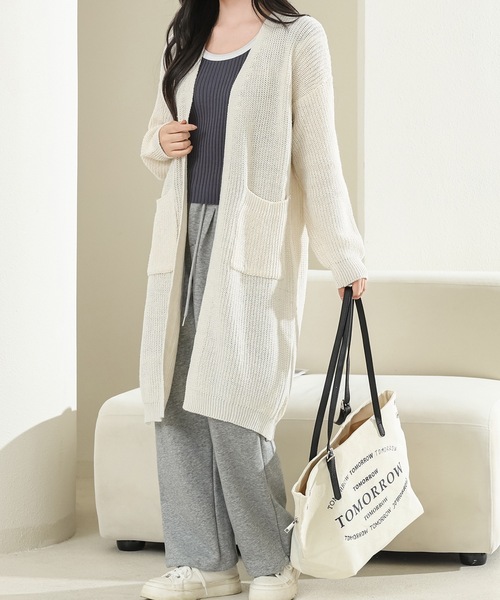 Lace Ladies（レースレディース）の「ソリッドカラー ボリューム袖 ロング ニット コート（カーディガン/ボレロ・レディース・ベージュ/モカ/アイボリー/グレー・FREE）」の17枚目の写真