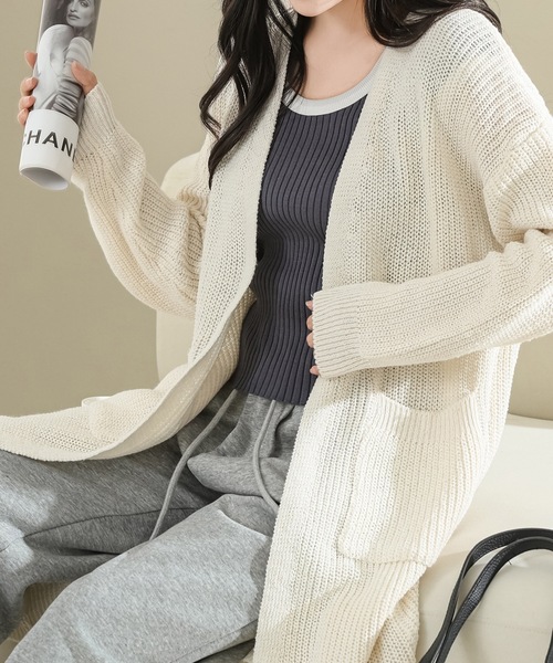 Lace Ladies（レースレディース）の「ソリッドカラー ボリューム袖 ロング ニット コート（カーディガン/ボレロ・レディース・ベージュ/モカ/アイボリー/グレー・FREE）」の20枚目の写真