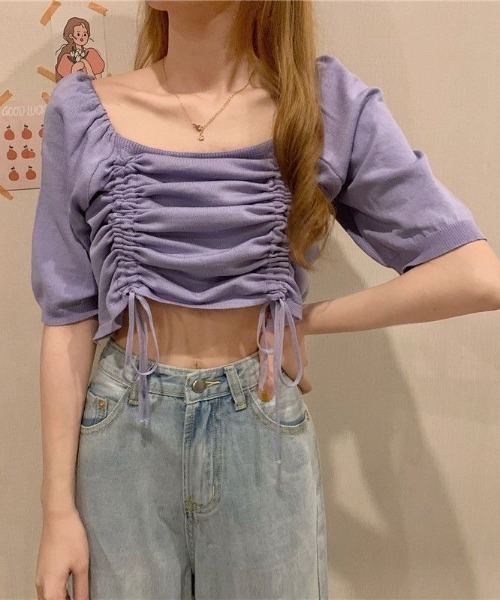 SHEENA（シーナ）の「2wayショルダードロストニットトップス（Tシャツ/カットソー・レディース・ワイン/ライトパープル/イエロー/ブラック/ホワイト/ライトブルー/ピンク・M）」の4枚目の写真