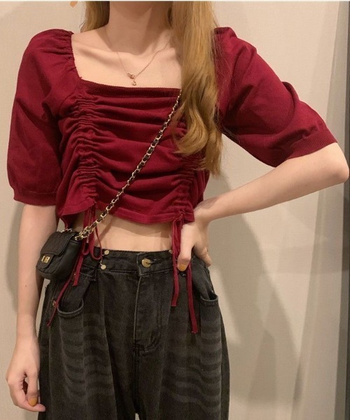 SHEENA（シーナ）の「2wayショルダードロストニットトップス（Tシャツ/カットソー・レディース・ワイン/ライトパープル/イエロー/ブラック/ホワイト/ライトブルー/ピンク・M）」の7枚目の写真